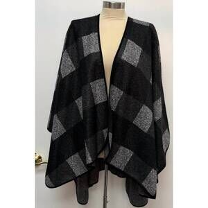 NEW BALI women's cape plaid open-front poncho in black/grey